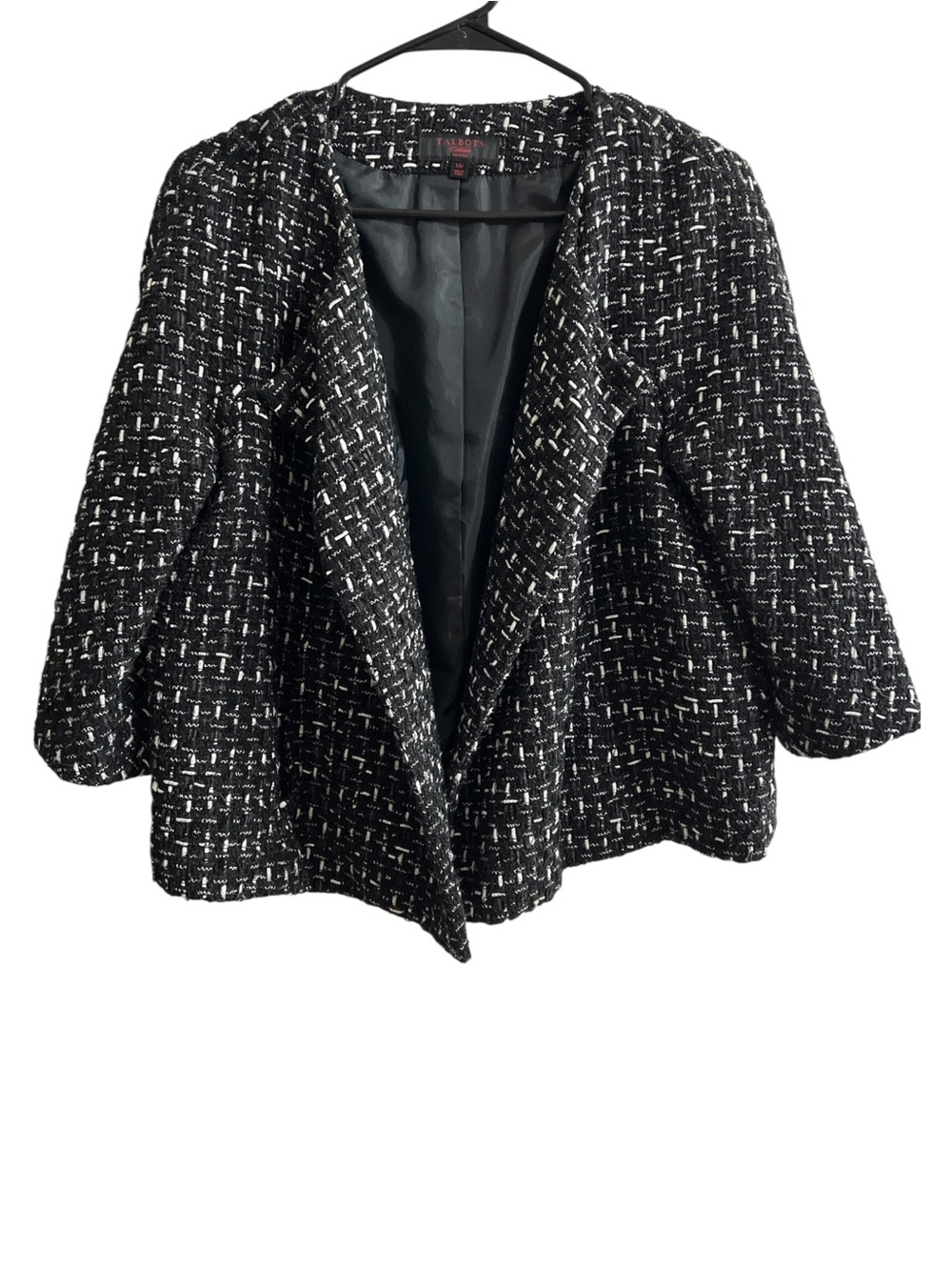 Talbots Collection Women’s Size 14 Petites Tweed Jacket Black White